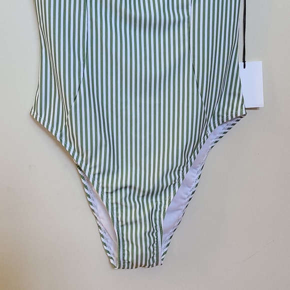 Onia Green Striped Isabella High Leg Bathingsuit - Picture 3 of 9